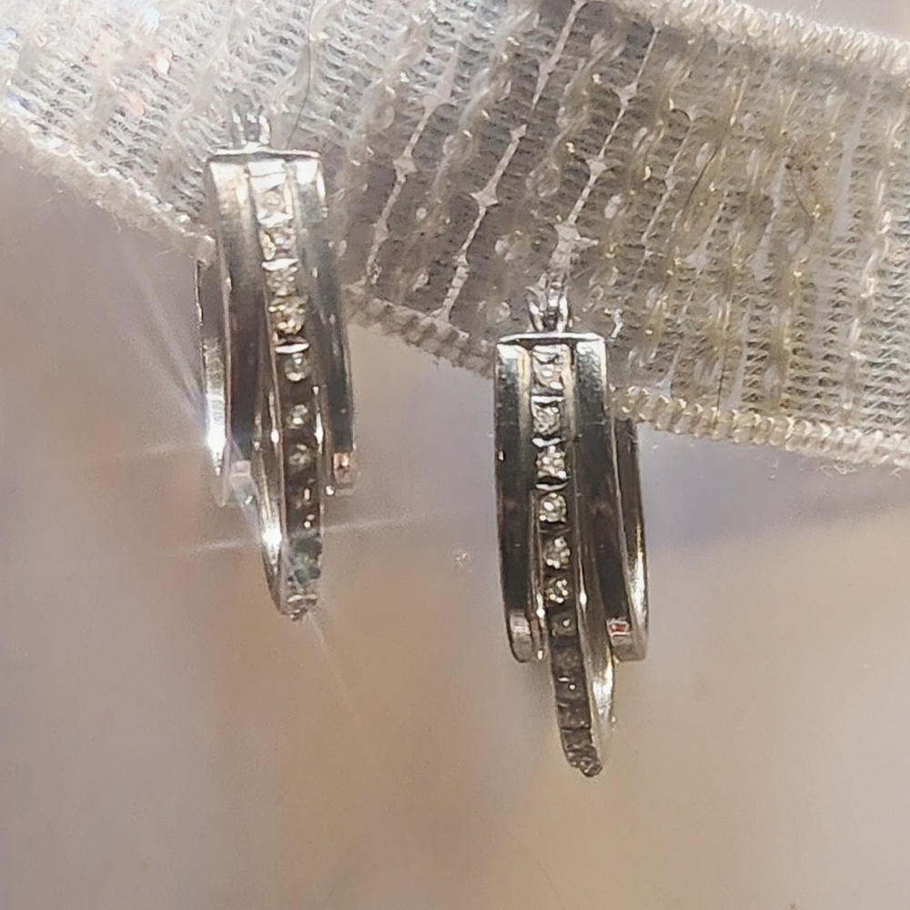 Elegant Silver Hoop Earrings With Natural Diamonds